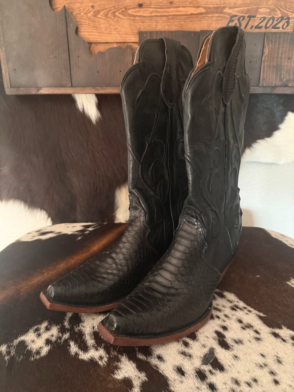 Shyanne - All Black Genuine Python - W8.5 ($310 MSRP)